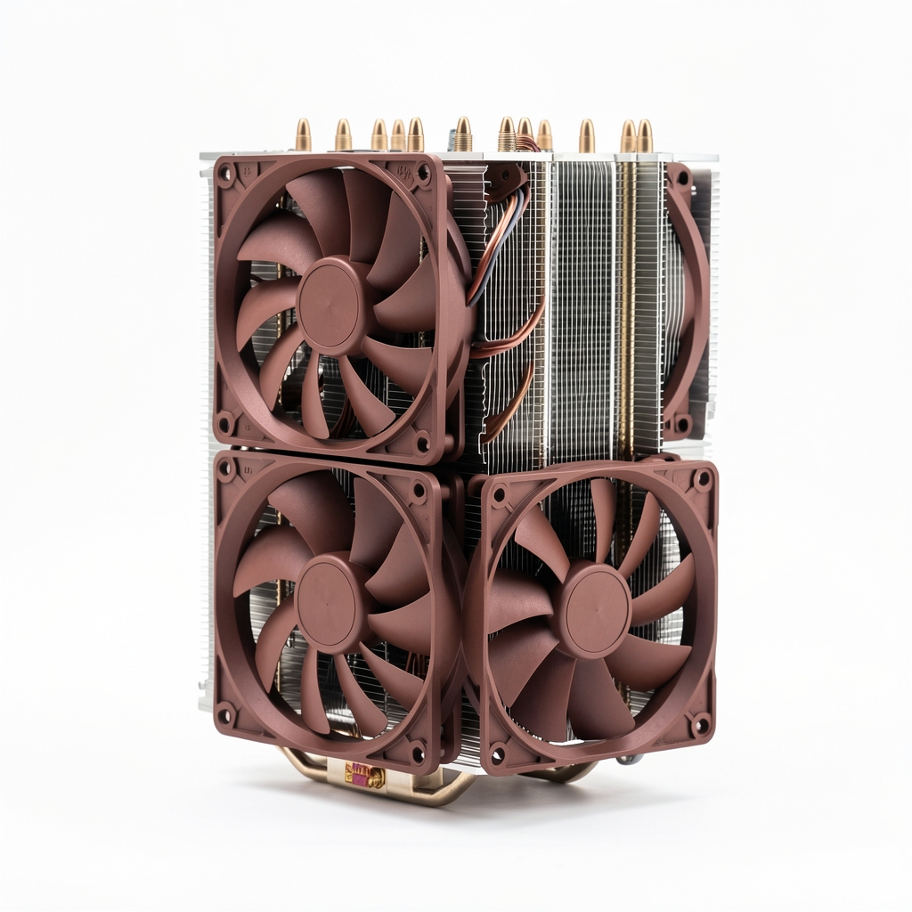 Noctua NH-D15 cooler tower dublu cu două ventilatoare maro NF-A15 PWM și radiatoare aluminiu pe fundal alb