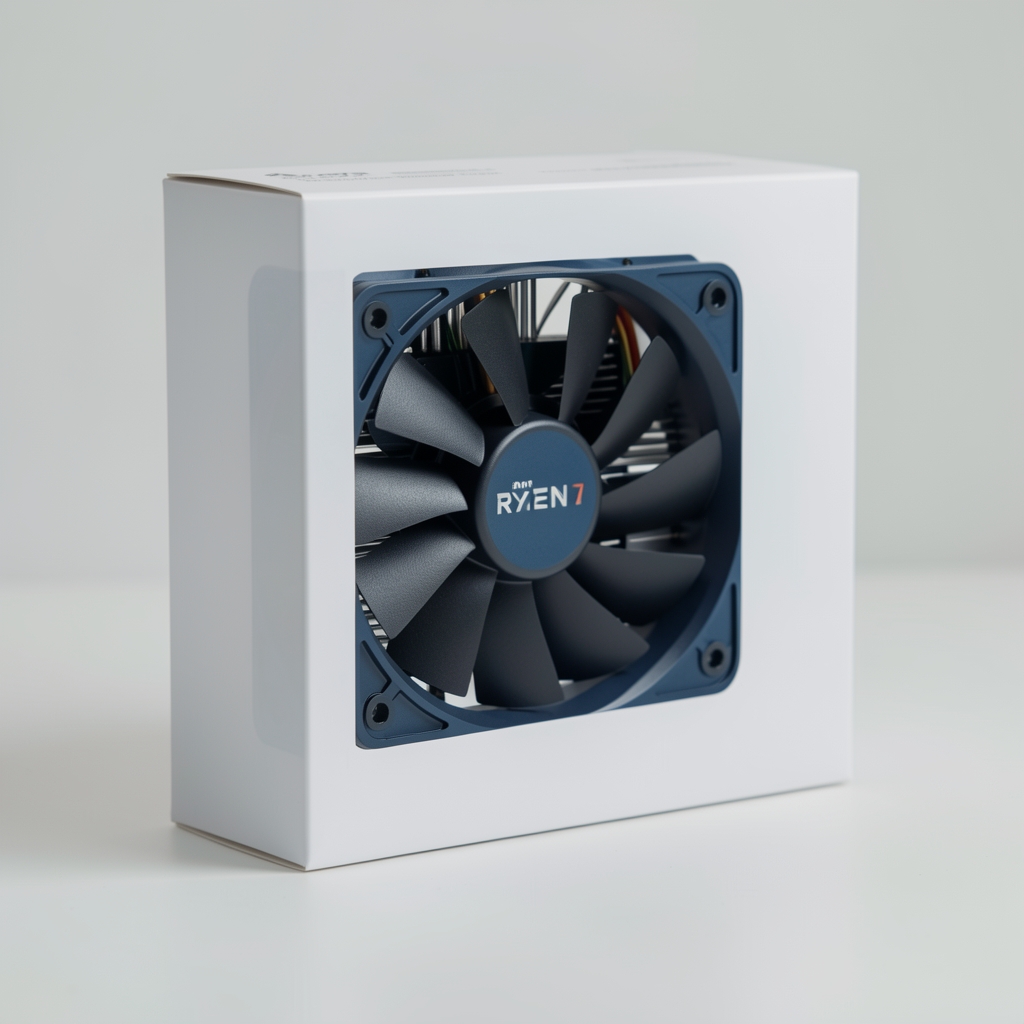 Procesor AMD Ryzen 9 7950X cutie alba cu logo AMD pe fundal negru
