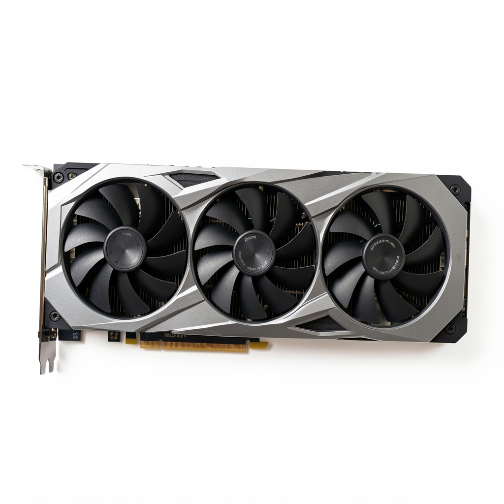 Placă video NVIDIA GeForce RTX 4090 24GB GDDR6X cu sistem de răcire triplu ventilator pe fundal alb
